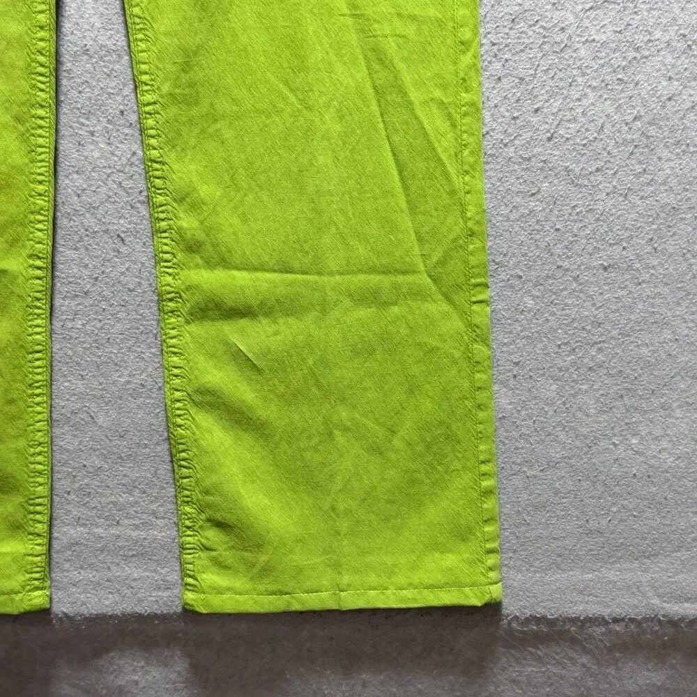 Zara Pants Women’s Size 6 Lime Green Mid-Rise Full Length Wide Leg Linen Blend